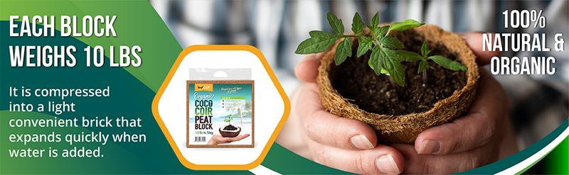 Vivlly Coconut Coco Coir Brick 10lb - Expands in Water Organic Potting Soil for Indoor Plants & More Premium pH-Adjusted Cocopeat Peat Ph Balance - Garden