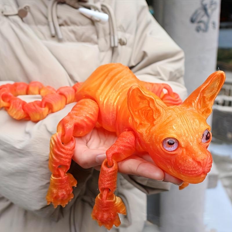 3pcs Large 3D Printed Sphynx Cat Statues (19.96in & 9.06in) - Movable ADHD 3D Fidget Stress Relief Toys for Adults, Whimsical Desktop Decoration Ornaments, House Decor Home Goods Gifts