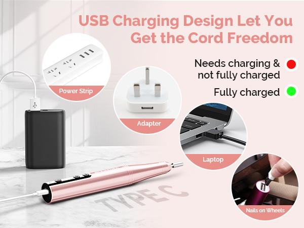 MelodySusie PC180F Cordless Electric Nail Drill Machine with 6 Nail Drill Bits, 25000RPM Rechargeable Nail Care Manicure Set for Acrylic Nail Art