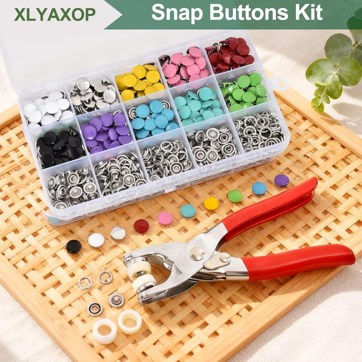 804 Count Snap Fasteners Tool Kit Hollow and Solid Metal Prong Snaps Buttons with Setting Tool for Clothing Crafting Sewing,Leather Snaps Buttons for Jeans Wears Bags