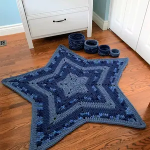 Star Mat - Blue Crochet Rug with Matching Storage Baskets for Home Decor