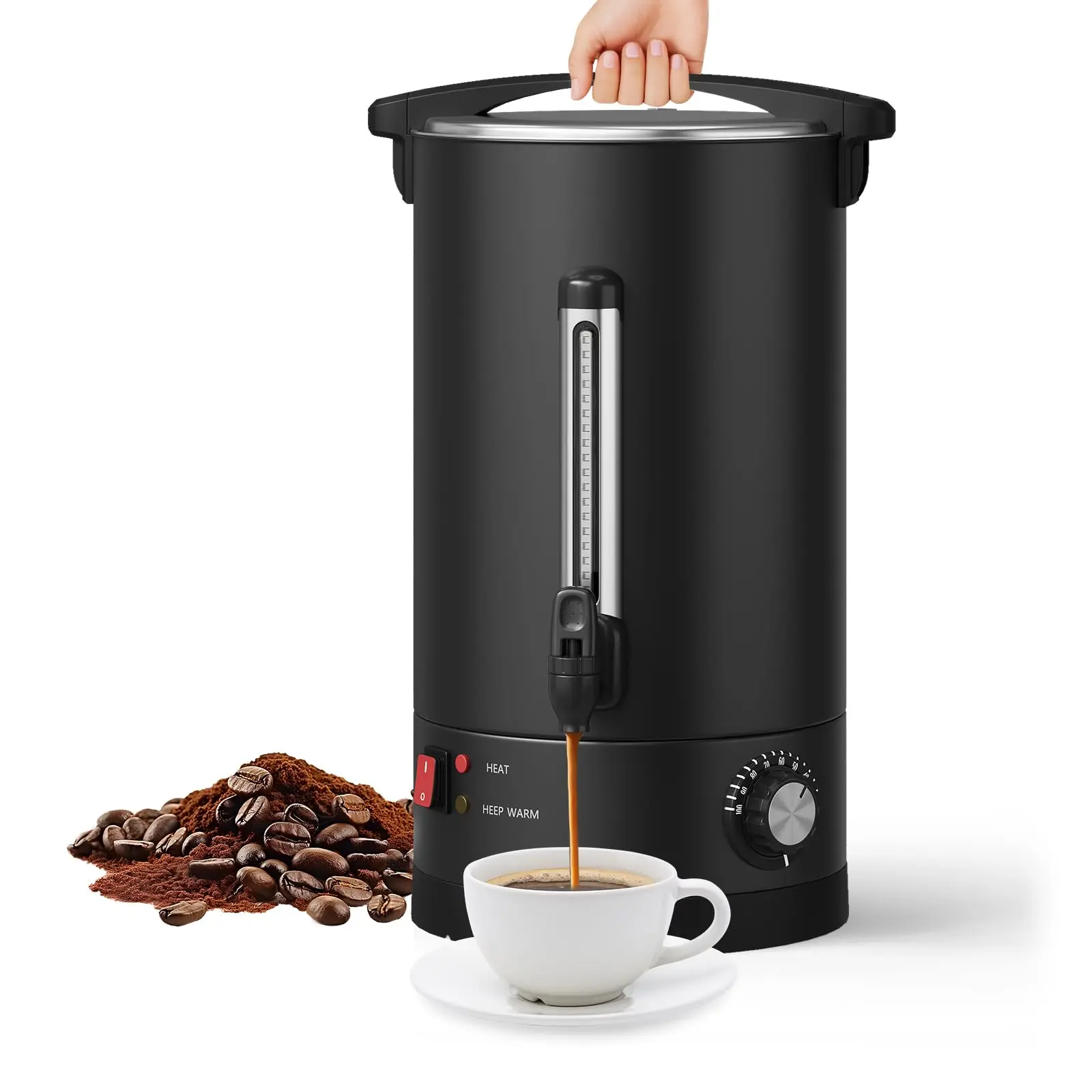100 Cup Coffee Urn, 14l/3.7 Gal Stainless Steel Commercial Coffee Maker, Double Wall Hot Beverage Dispenser with Auto Temp Control Faucet for Buffet