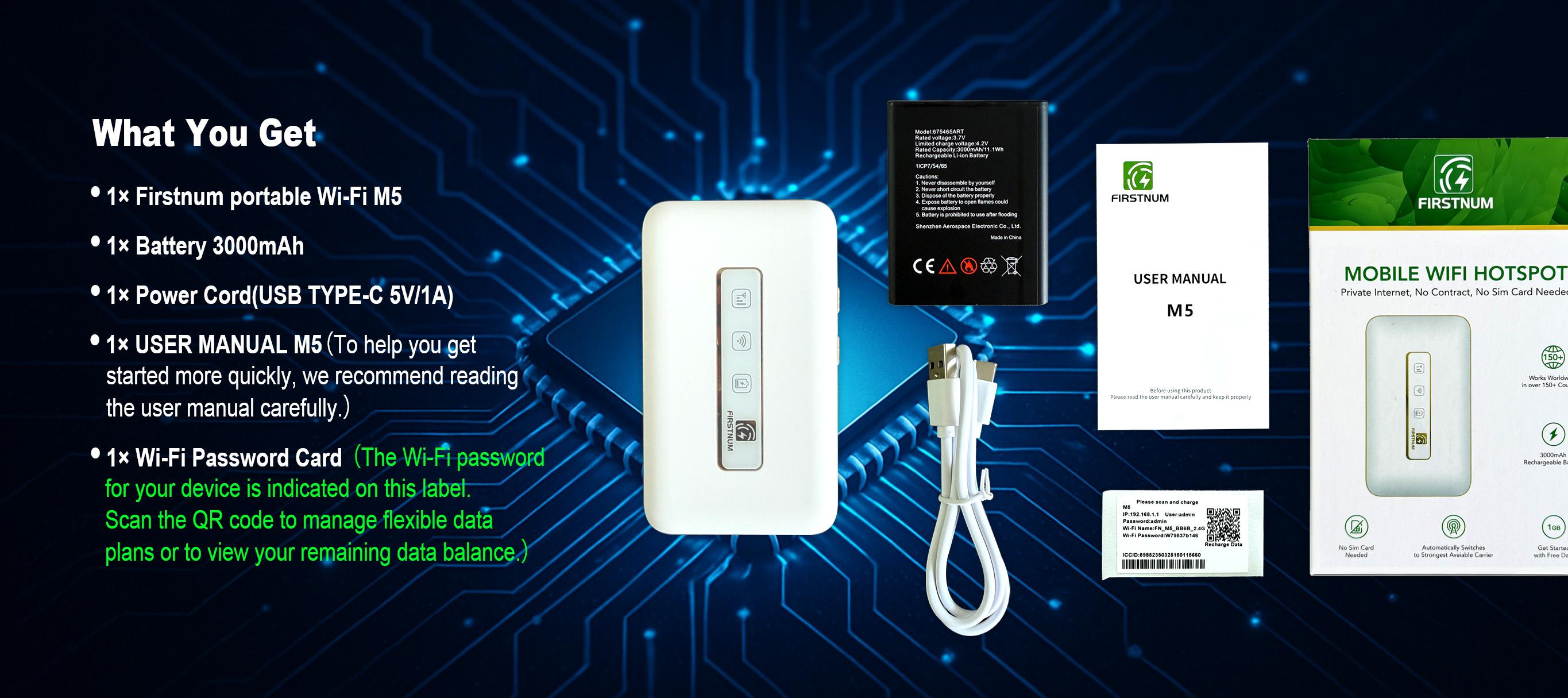 FIRSTNUM M5 Global eSIM Hotspot Auto-Switch AT&T/T-Mobile/Verizon 150Mbps 4G LTE FCC Certified Pocket-Sized for Airport RV Tinder Date Rescue Free 1GB Data Every month