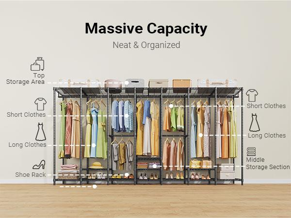 VIPEK V70 Extra Large Heavy Duty Clothes Rack, Adjustable Freestanding Wardrobe Closet Organizer, I/L/U Shape Design, Load 1670lbs for Hanging Clothes