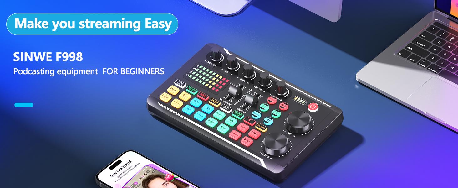 Safring Live Sound Card with DJ Mixer Effects & Voice Changer, F998 Live Sound Card Audio Mixer 16 Special Effects Ambient Sounds, Sound Card for Live Streaming/Gaming/Podcast/Recording/Vocal/Game Voice dynamic mic desk clamp usb rechargeable microphone