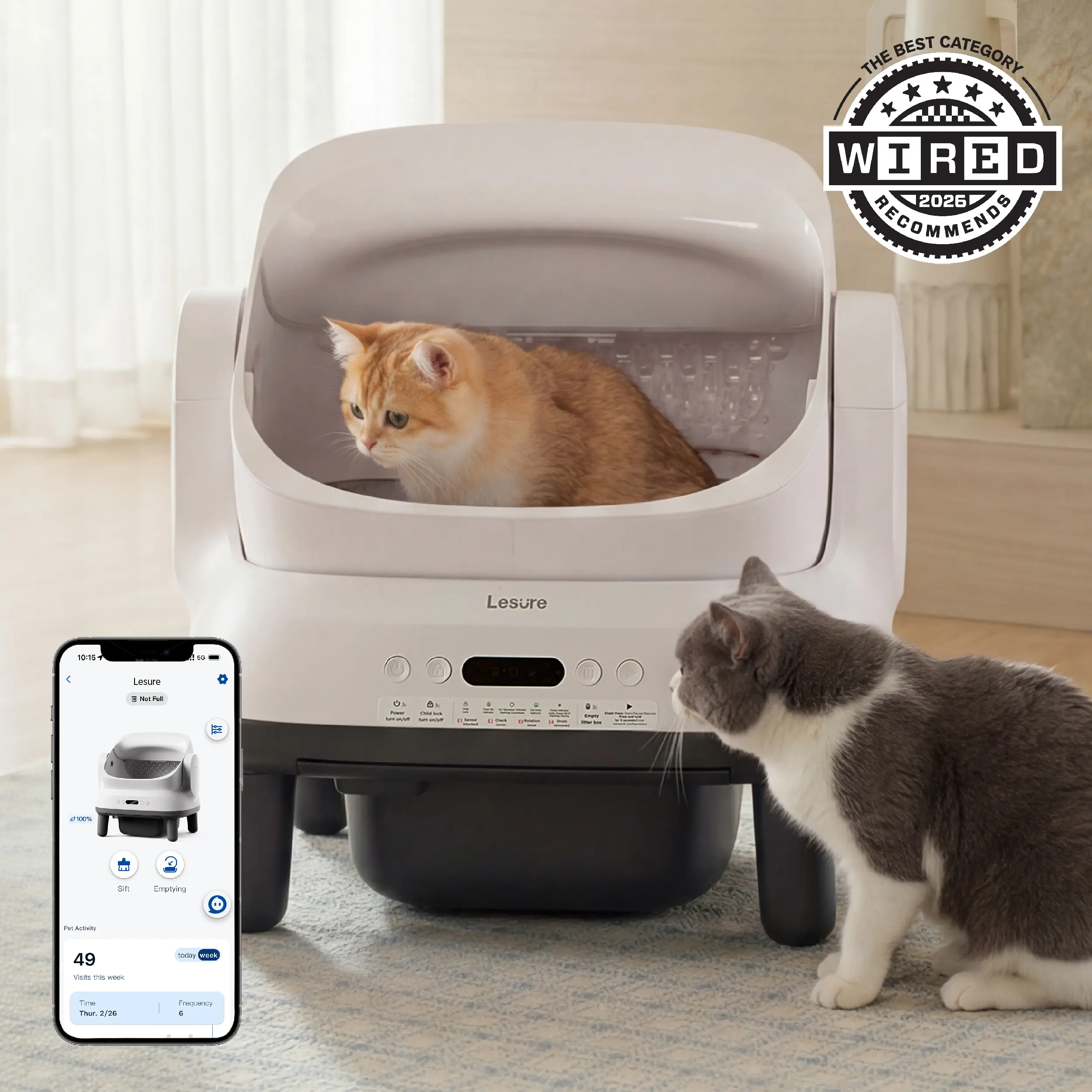 Lesure Self-Cleaning Litter Box[LitterNova] - Safe, Odor-Free & Easy for Your Cat, Anti-pinch Sensor,Odor/leak-proof,All-litter compatible,Complete kits for 3.3-18 lbs Cat,APP Control,Built-in 8.9L sealed waste bin