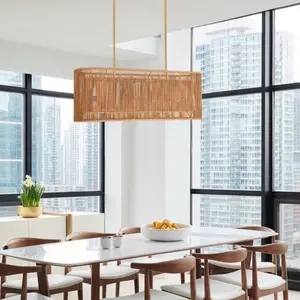 Dimmable Natural Rattan Kitchen Island Chandelier Pendant with Adjustable Lighting for Modern Home Decor