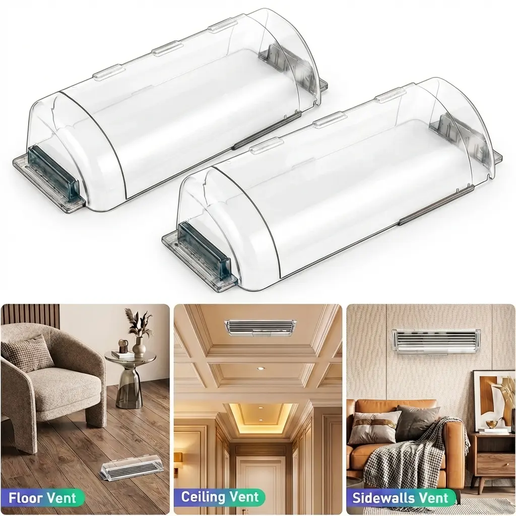 2 Pack Plastic Expandable Air & Heat Deflector for Vents - Fits Floor Vents, Sidewalls & Ceiling Registers, Adjusts 8.5"-15", Redirects Airflow Precisely, Tool-Free Install, Saves Energy, Prevents Direct Blasts, With 2 Strong Magnets, Transparent, Vent, M