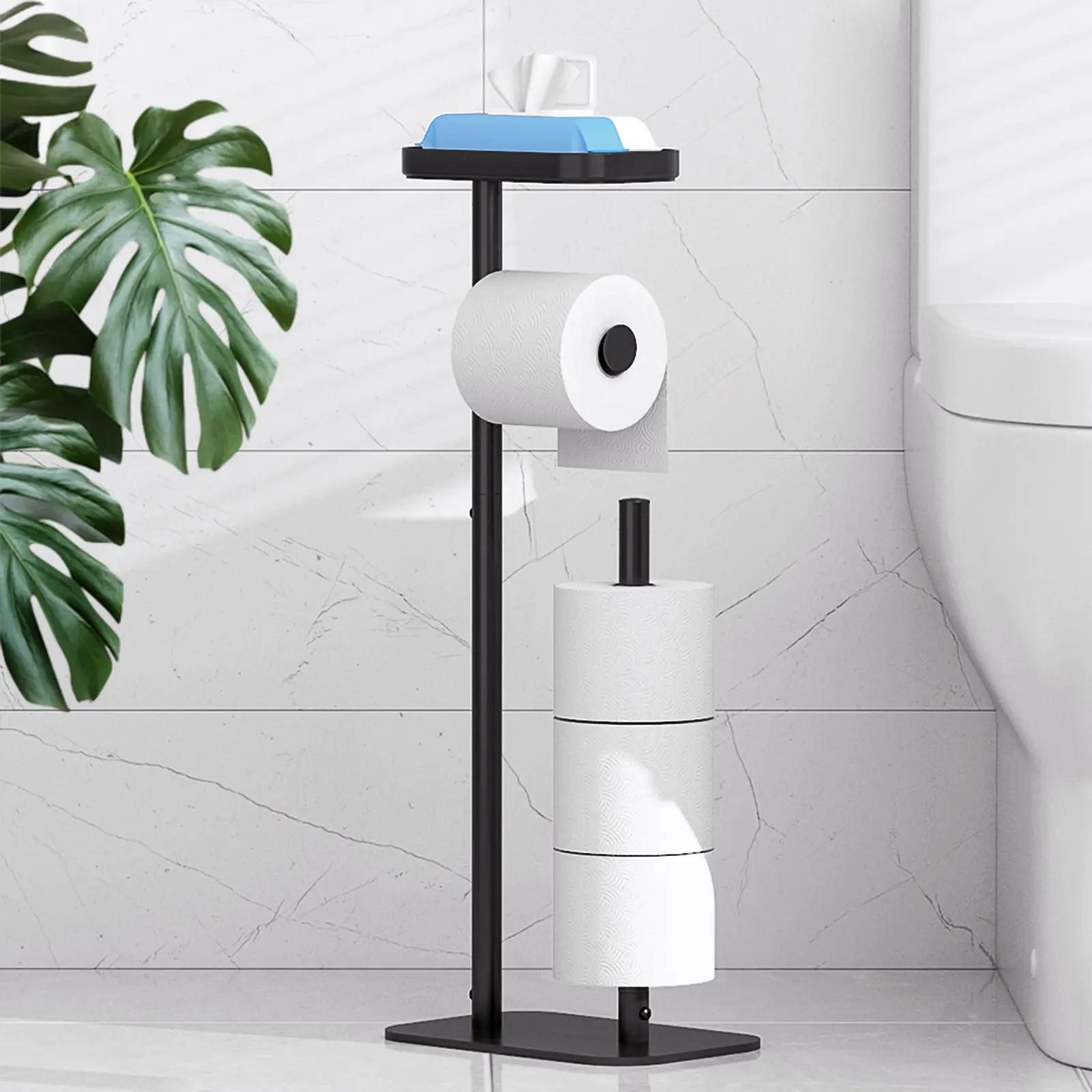 Metal Freestanding Toilet Paper Holder Stand, Bathroom Tissue Roll Storage Organizer