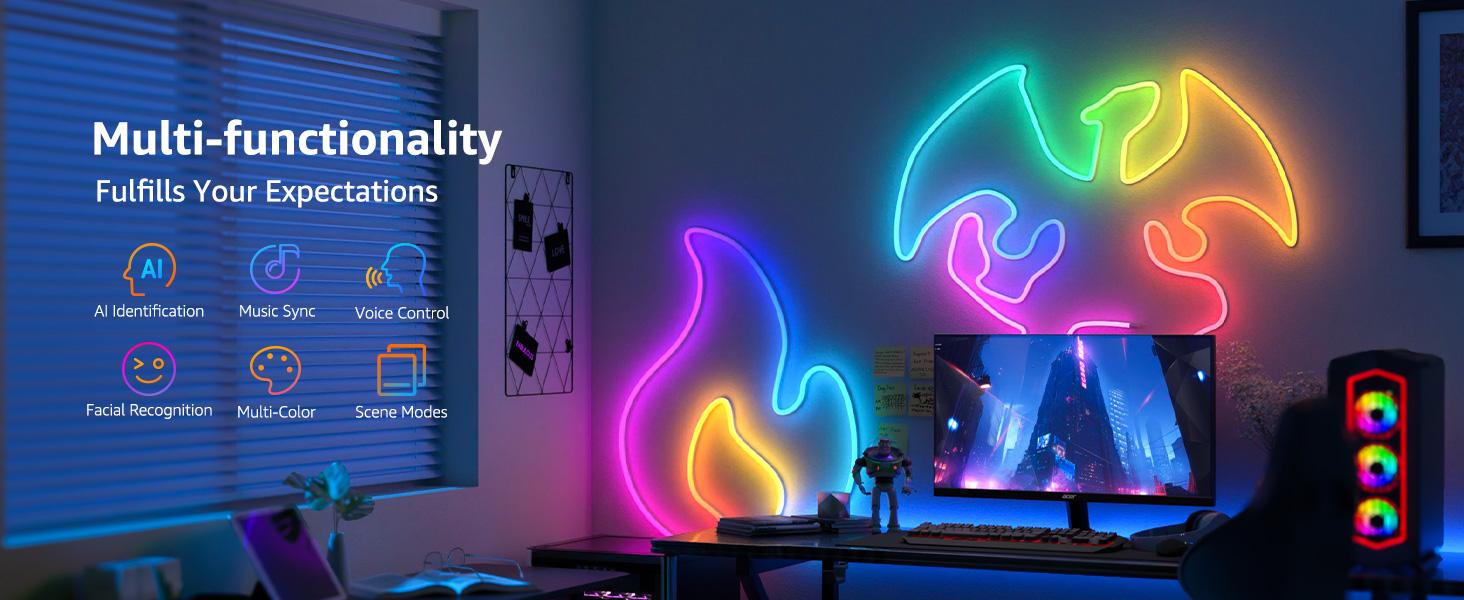 Lepro N1 AI Smart RGB Neon Rope Lights, Featuring LLM AI-Generated Lighting Effects, LightBeats Music Sync, Color Segment DIY Voice Control via App, Wi-Fi & Bluetooth Enabled for Christmas, Living Room and Bedroom Wall Decor -1