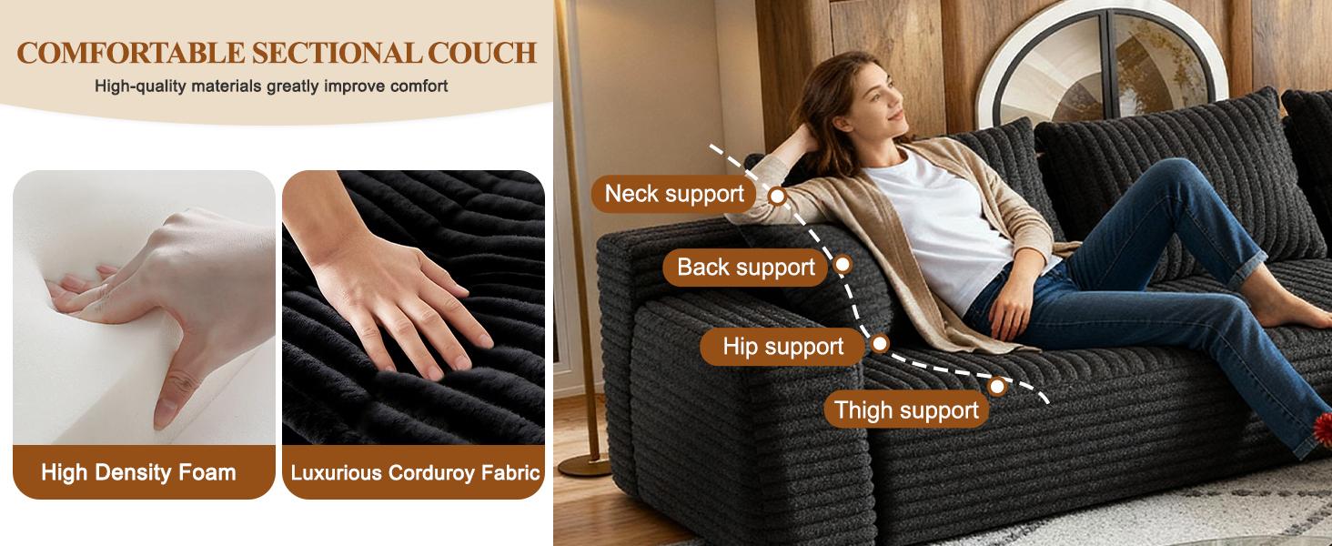 【2Package Delivery】AVENIX Boneless Sectional Couch - Modular Cloud Sofa for Living Room, Soft Corduroy Sofa with Deep Seat & Throw Pillows, Cloud Sectional Couches for small space couch, Sofas Para Sala - No Assembly Required Sofa Bed Couch.