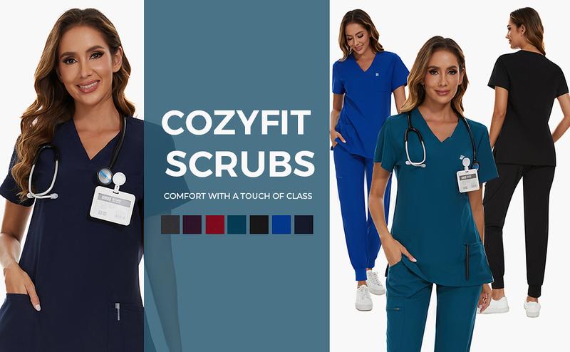 COZYFIT Scrub Tops for Woman - Soft Stretch, V-Neck Top Scrubs with 3 Pockets, Easy Care for Women