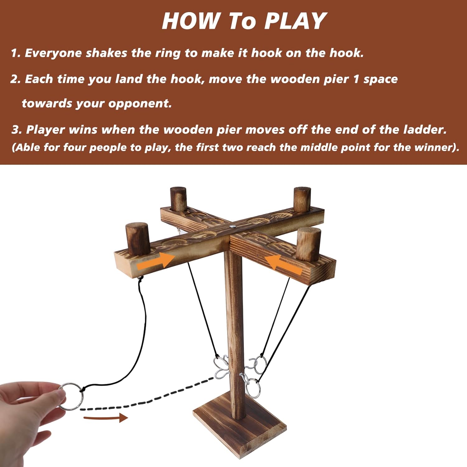 【Christmas gift】Wooden Ring Toss Game - 1PC Outdoor Party Throw Game with Wooden Hook & Rhythm Bracelet - Fun 2-4 Player PK Game for Family Reunions & Camping.