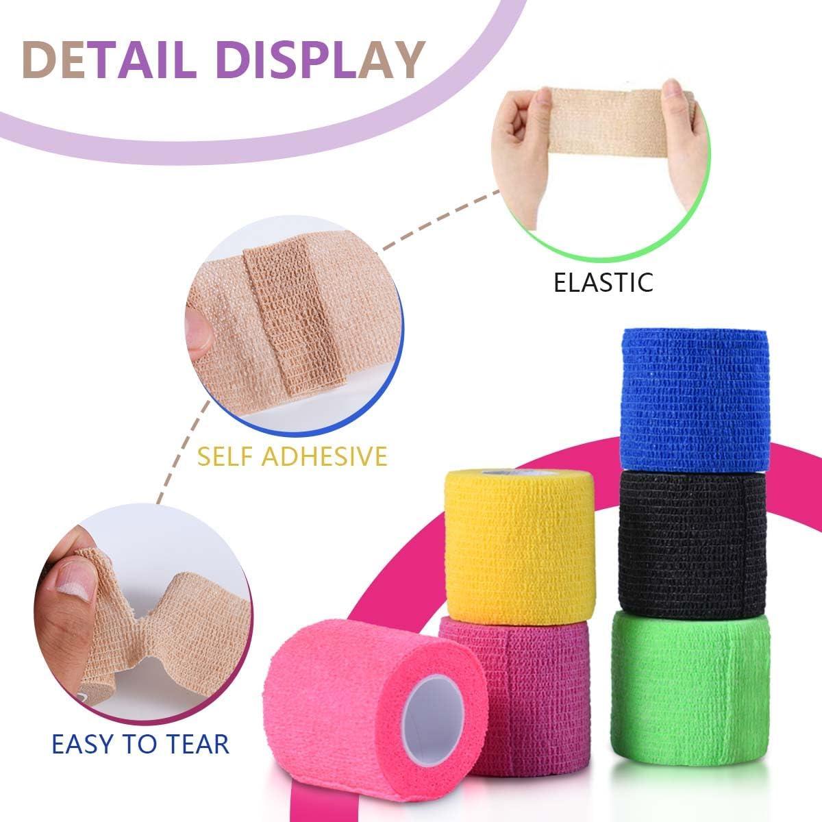 15 Roll Self-Adhesive Cohesive Bandage Wrap - Adjustable Elastic Non-Woven Sports Tape, 200%+ Stretch Support for Ankle/Elbow Sprain Relief, Essential Mini Fitness Accessory