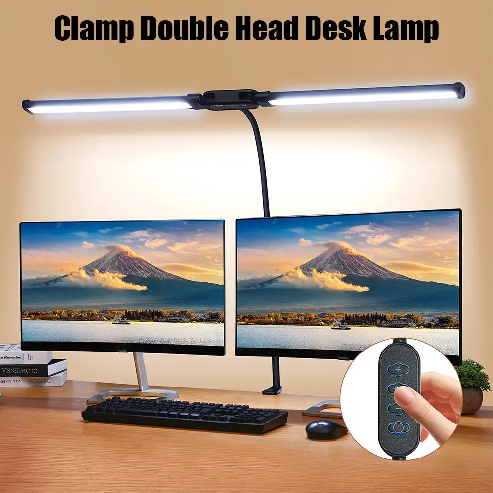 12W LED Desk Lamp with Clamp - Eye-Caring Architect Light for Office Study Drafting, 5-Color Flexible Adjustable Smart Lighting for Dual Screen Computer Monitor Workstations, No