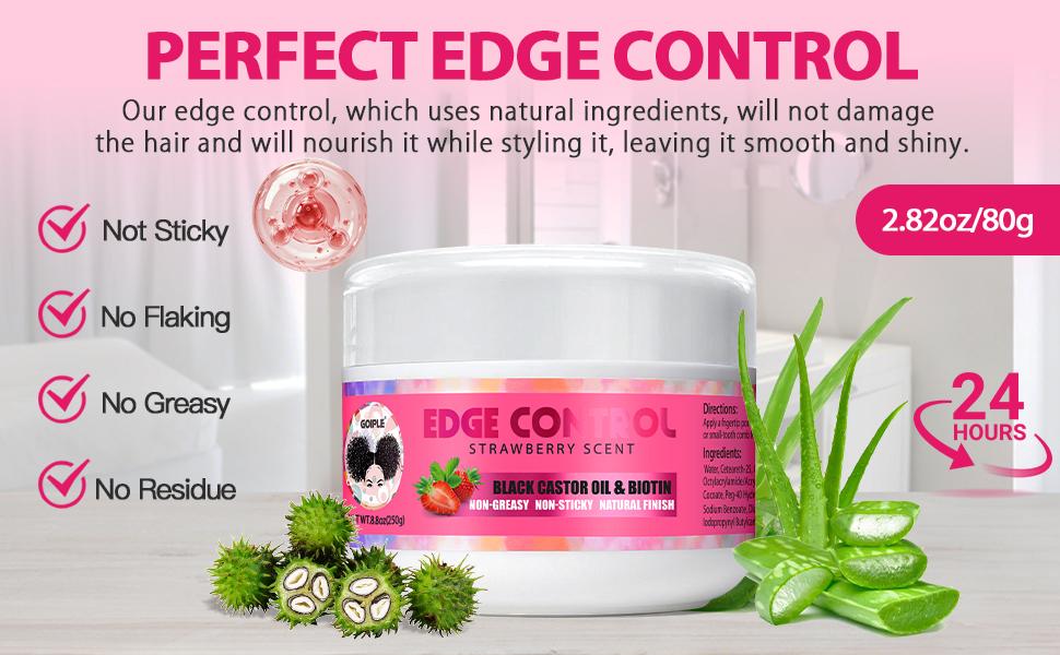 Edge Control Wax for Women - Strong Hold, Non-Greasy, No Flaking or White Residue, Smooths Edges Gel Natural Ingredients Haircare (Strawberry Scent)