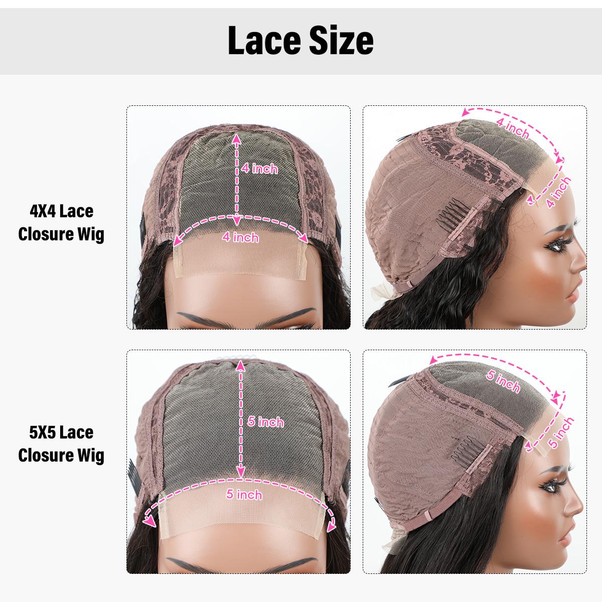 CurlyMe Water Wave 4x4 Lace Closure Wig Pre-plucked With Baby Hair - Natural Black, 180% Density