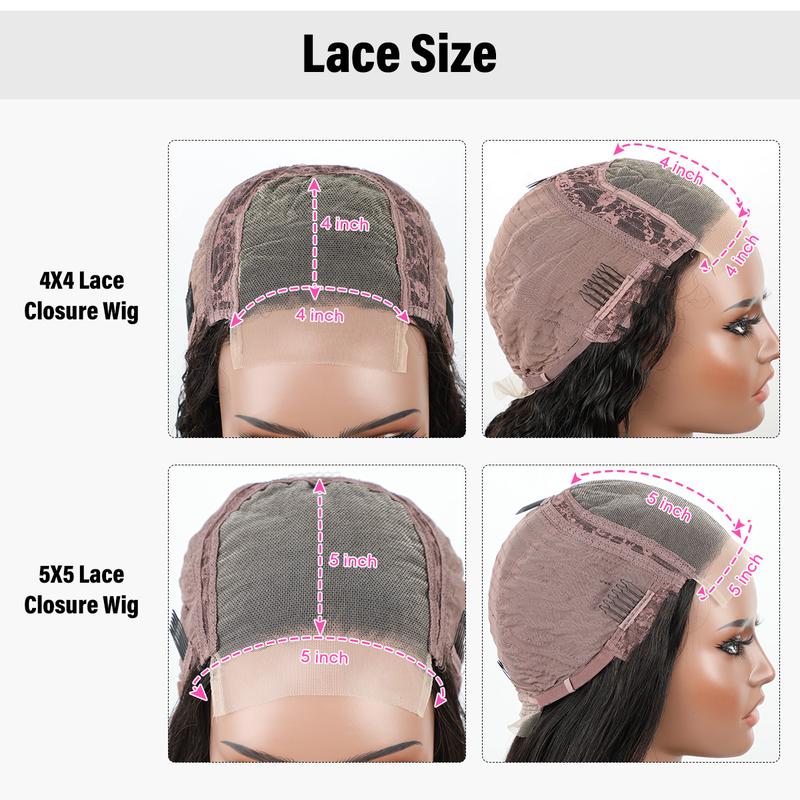 CurlyMe Water Wave 4x4 Lace Closure Wig Pre-plucked With Baby Hair - Natural Black, 180% Density