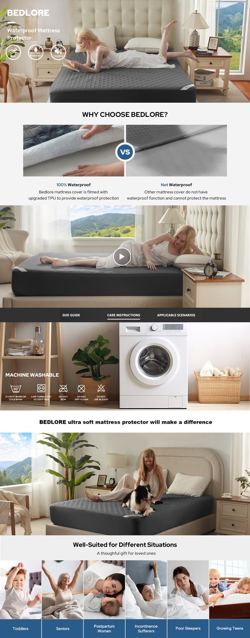 【BEDLORE】Waterproof Cooling Bamboo Mattress Pad with Fitted Sheet, Silent & Breathable Fabric, Ideal for Bedroom & Home Use 【BEDLORE】Waterproof Cooling Bamboo Mattress Pad with Fitted Sheet, Silent & Breathable Fabric, Ideal for Bedroom & Home Use