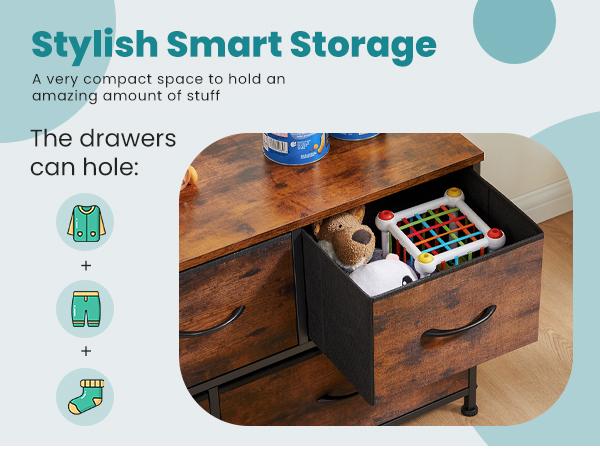 【Deal】Organizer Storage 5, Chest of Drawers with Fabric Bins, Long Dresser with Wood Top for Bedroom, Closet, Entryway