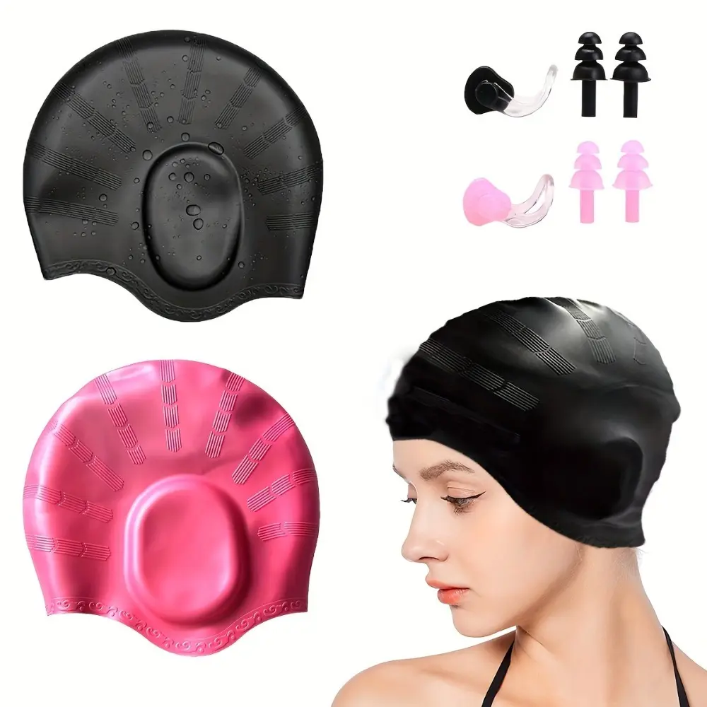 Silicone Swimming Cap with Ear Protection – Durable Comfortable Adult Swim Cap, Stretchy Fit for Women Men, for Short Hair & Long Hair