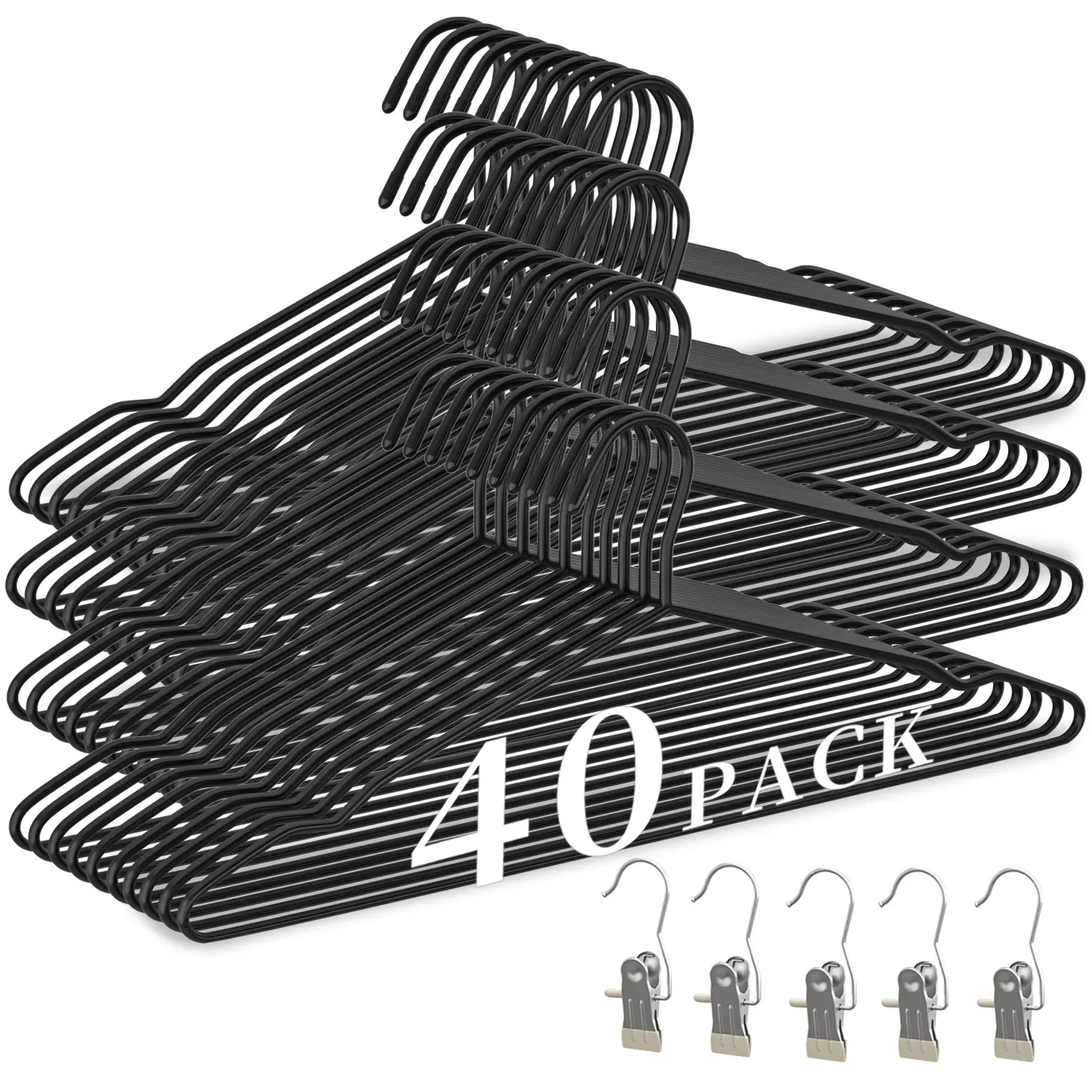 WSJYKN 40-Pack Thickened Metal Hangers with 5 Clothes Pins, Smooth Anti-Slipping Bedroom Home Organizer, 7.6x16.69" (16.69"w x 7.6"h), 50 lbs Capacity, Box Packaging, Ideal for Coats, Protective Clothing