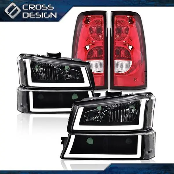 CROSSDESIGN LED Headlight Assemblies with Daytime Running Light, Signal Bumper Lamps & 1 Pair of Headlights + Tail Lights, Direct Bolt-On Fitment for 2003-2007 Silverado Vehicles, Car Lighting, Factory Replacement