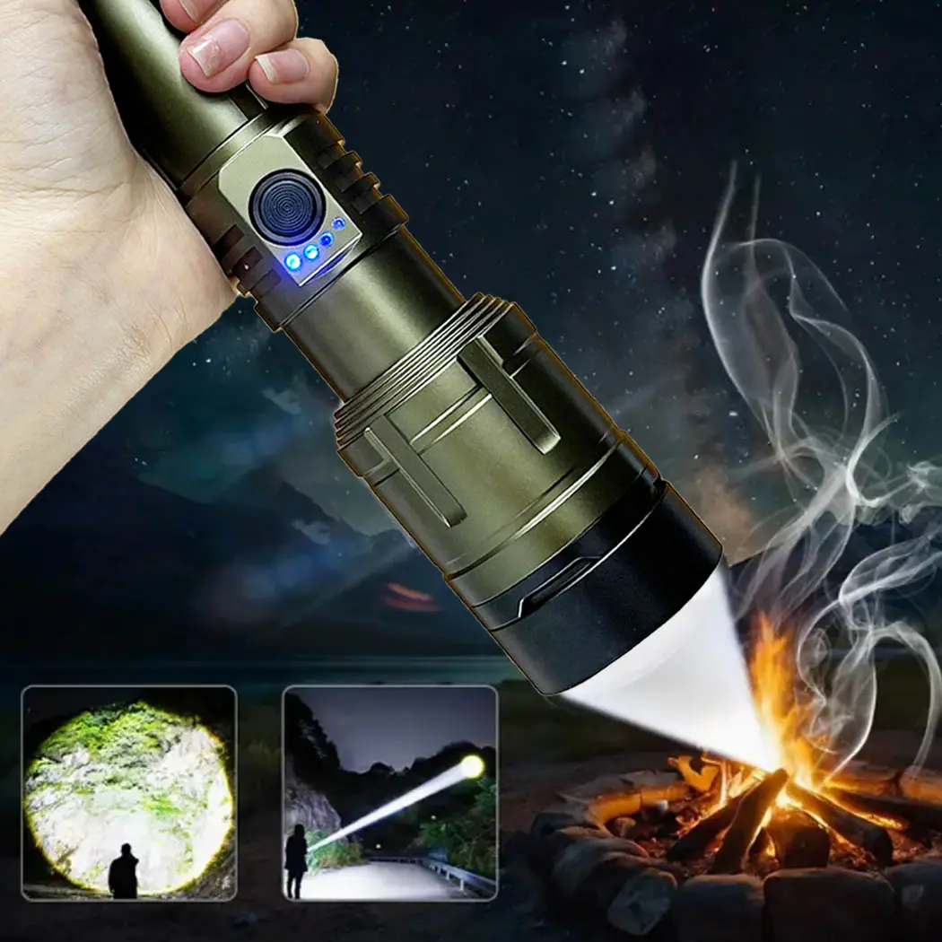 Flashlight High Lumen Rechargeable Flashlight, Adjustable Zoomable Super Bright Floodlight Spotlight Equipped with Fresnel Ignition Lens, 5 Light Modes, Aluminum Housing & Ultra-Long Battery Life Emergency Flashlight for Daily Home Use