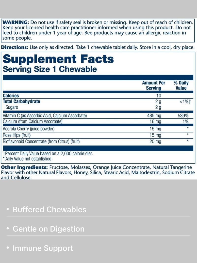 Solaray Vitamin C 485 mg Buffered Chewables with Natural Orange Flavor 100 Count for Immune System Support & Collagen Health