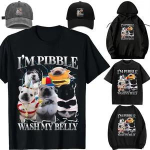 Family set-DIY-Unisex-Long sleeves / With a hat / For children/Funny Pibble Dog Meme Brainrot Wash My Belly T-Shirt