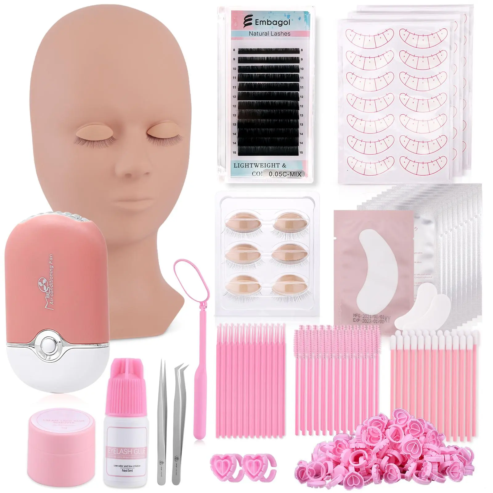 Lash Clusters Kit with Mannequin Head & Tweezers, DIY Cluster Lashes, DIY Lash Tools, Eyelash Extension Supplies for Practice, Eye Makeup Tool, Christmas Gift, Cosmetics Accessories