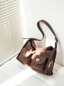 Women's Vintage Gold-Plated Lock Shoulder Pillow Bag, Multi-Pocket Retro Art Casual Wide Strap Backpack, Brown Large Crossbody Bag Suitable for Daily Commuting, Leisure Outings, Shoulder Bags