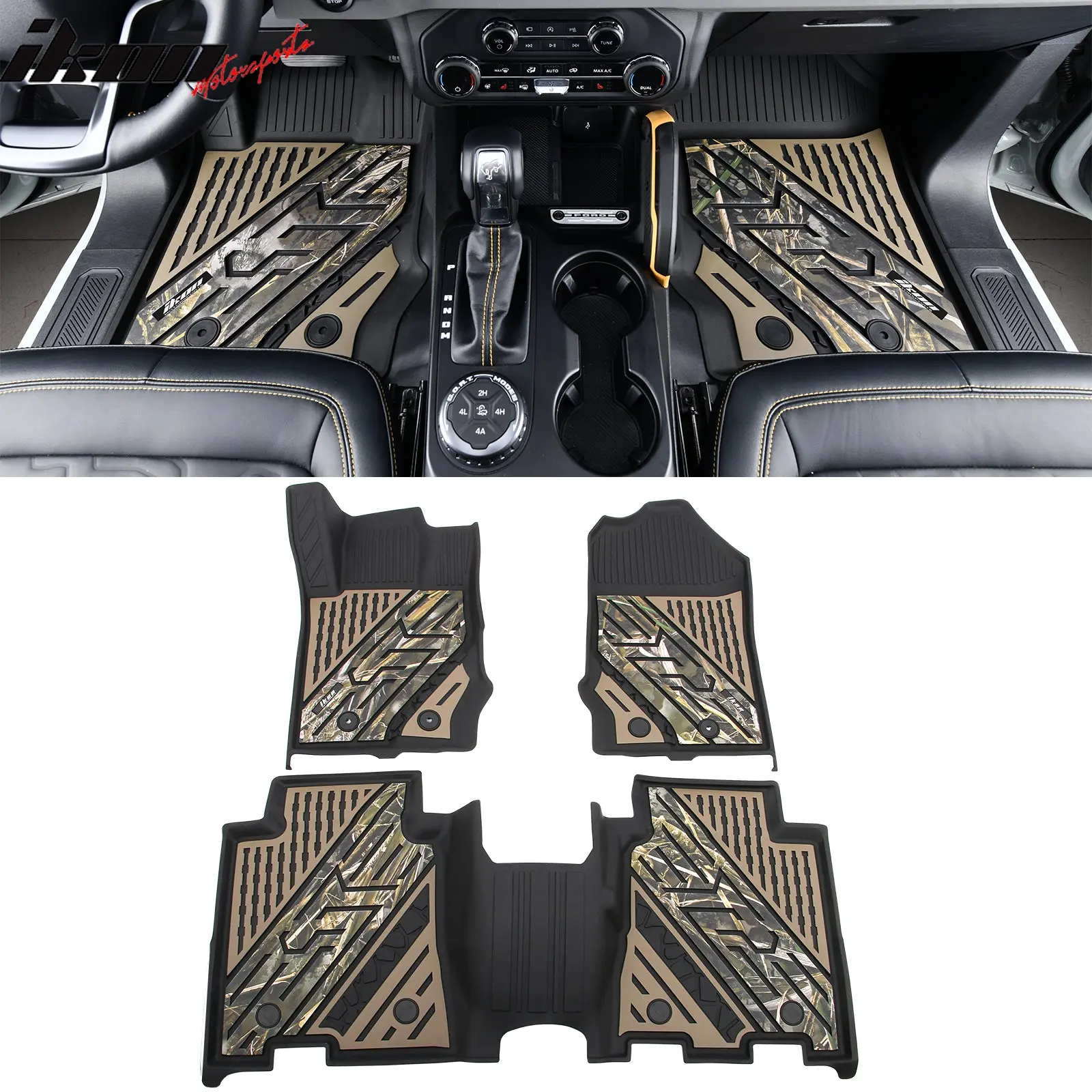 Floor Mats TPE Carpets Black w/ Camouflage for Ford Bronco 2021-2026 4DR