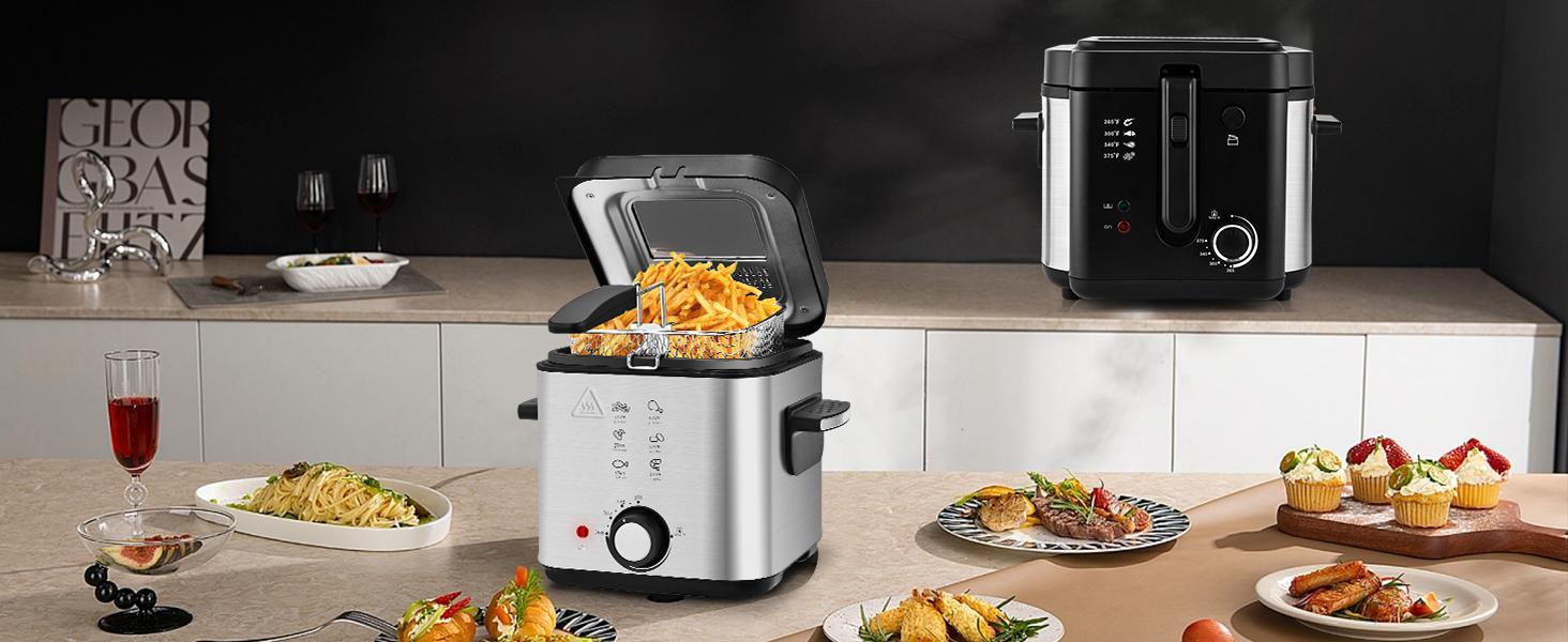 SUSTEAS Easy-Clean SUSTEAS Deep Fryer with Removable Lid & Temp Control – Perfect Household & Kitchen Appliance