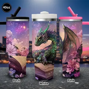 1 pc 40 oz Magical Dragon Tumbler with Enchanted Book, lid and straw, winter insulated travel mug, gift for women and men, ideal for Valentine’s Day, Easter, birthday gifts, iced/hot coffee cup