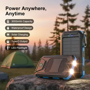30000mAh Waterproof Solar Power Bank, Portable Outdoor Solar Charger with Type-C 3 Outputs & LED Flashlight, External Battery Pack for Cell Phones, for Camping Travel Hiking Outdoor Trips