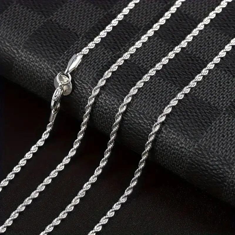 (Buy One Get One Free)1/2PCS 925 Sterling Silver Twisted Rope Chain Necklace and Bracelet - Simple Hip - Hop Style, Shiny Basic Chain for Women's Elegant Jewelry Accessories, Twisted Rope Design,A must-have gift for Christmas (Buy One Get One Free)1/2PCS 925 Sterling Silver Twisted Rope Chain Necklace and Bracelet - Simple Hip - Hop Style, Shiny Basic Chain for Women's Elegant Jewelry Accessories, Twisted Rope Design,A must-have gift for Christmas