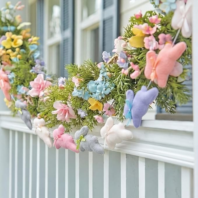 Easter Bunny Garland Banner with Wood Beads for Easter Decor, Rustic Rabbits Hanging Garland for Mantle Fireplace Shelf Wall Display Spring Home Decor, Shamrock Garland for St. Patrick's Day Luck Of The Irish Green Decor, Indoor Party Supplies & Gifts