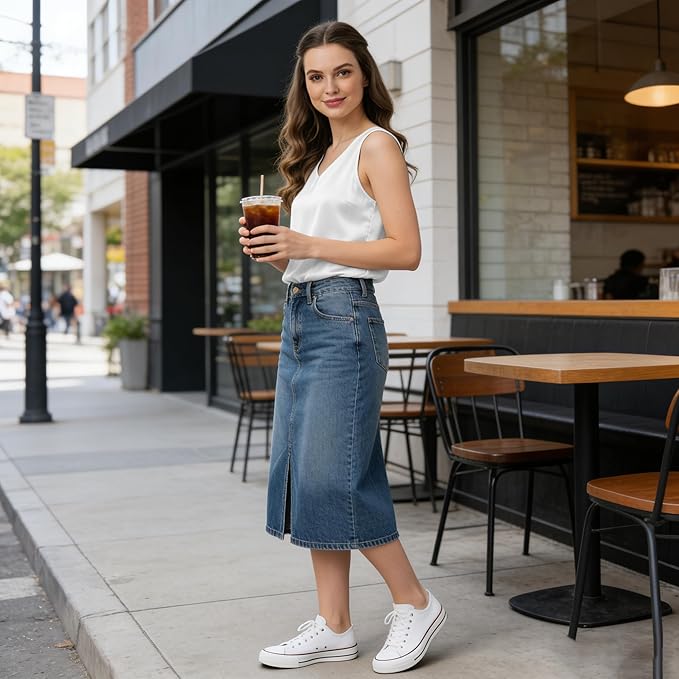 Women's Satin V-Neck Camisole - Casual Loose Sleeveless Basic Blouse