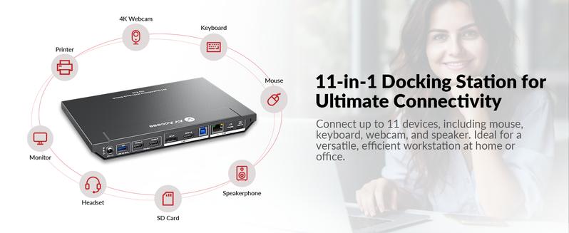 AV Access KD-E10 KVM Switch Docking Station for Laptop & Desktop, 100W Charging, 4K@60Hz Dual Monitor HDMI, 3x USB 3.0, 1G Ethernet, EDID Support