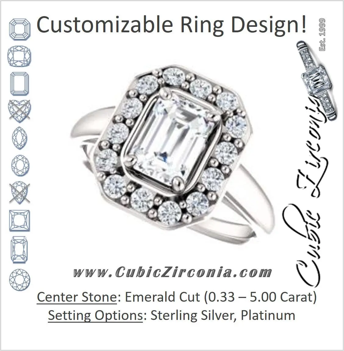 Cubic Zirconia Engagement Ring- The Esperanza (Customizable Cathedral-set Emerald Cut Style with Large Cluster Halo Accents and Tapered Band)