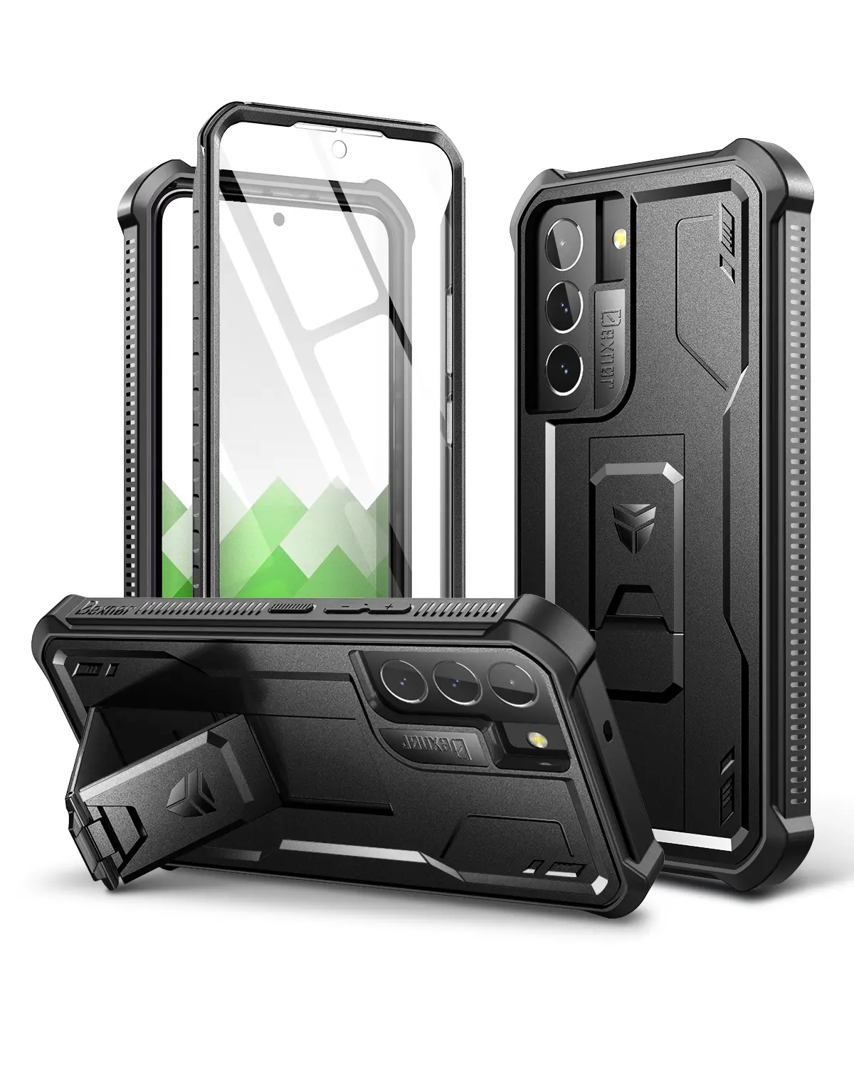 Dexnor Smartphone Case for Samsung Galaxy S22 Plus 5G - Rubber-Plastic Shell with Built-in Screen Protector, Kickstand & Military-Grade Heavy-Duty Shockproof Protection Holder, Cellphone, Wireless