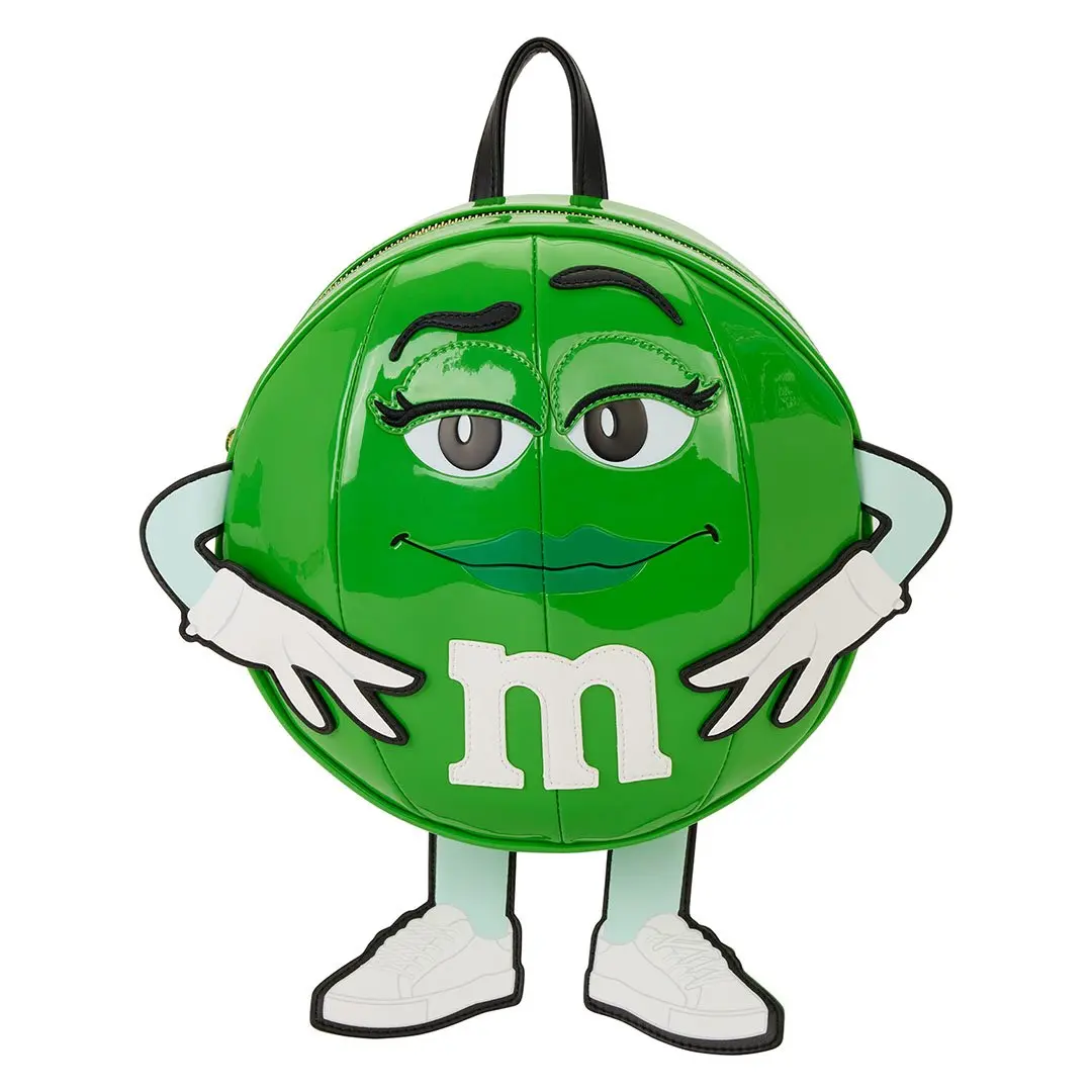 Loungefly x M&M's Green Female Character Faux Leather Cosplay Mini Backpack with Sweet Scent and Embroidery Details, Daypack, Zip, Casual Wear, Figure, Embroidered, Mini Backpacks, Figural, Scented, Collectibles, Cartoon Character, Adjustable Strap