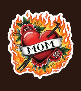 Firefighter Love Mom Heart (two decals 2.5")  Sticker