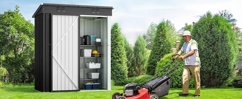 Gizoon 5 'x 3' Outdoor Storage Shed with Singe Lockable Door,Galvanized Metal Shed with Air Vent Suitable for The Garden,Tiny House Storage Sheds Outdoor for Backyard Patio Lawn