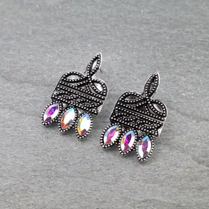 Western Boot Stitch Stone Stud Earrings