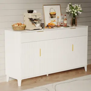 TOKSOM Buffet Sideboard Cabinet with Storage,55" Fluted Cabinet Storage Cabinet with Drawer & Adjustment Shelf  Modern Console Cabinets for Kitchen,Living Room,Walnut/White