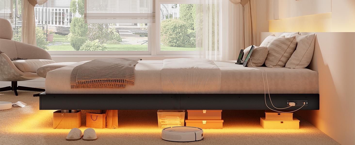 【SPOTLIGHT DAY】ONBRILL LED Floating Bed Frame, Full/Twin/Queen/King Bed Frame with Smart LED Lights & Power Outlet, Heavy Duty Metal Platform Bed Frame, Camas Queen, Easy Assembly, Bedroom Furniture, Black 【SPOTLIGHT DAY】ONBRILL LED Floating Bed Frame, Full/Twin/Queen/King Bed Frame with Smart LED Lights & Power Outlet, Heavy Duty Metal Platform Bed Frame, Camas Queen, Easy Assembly, Bedroom Furniture, Black