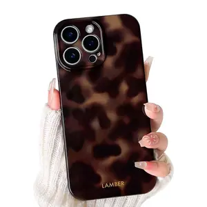 Vintage Amber leopard Pattern Phone Case, Shockproof Protective Soft Silicone case for iPhone 17 Series Plus 11 12 13 14 15 16Pro Max Protection