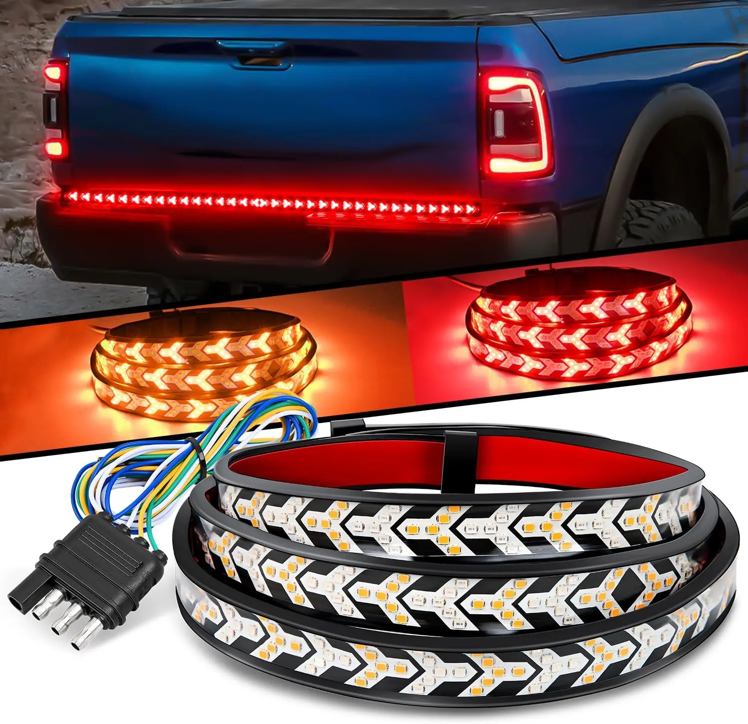 2026 Enhance Your Truck's Visibility and Safety with This 59-Inch Tailgate Light Strip – Featuring Bright LEDs with Red Running/Brake Lights, Amber Turn Signals, and Multiple Arrow/Strobe Modes for Maximum Road Presence, Led Lights Car, Car Light Embellis